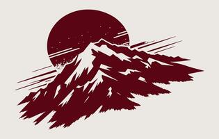 A mountain with a red sun behind it vector
