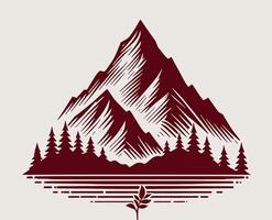 A mountain with trees and a lake in the background vector