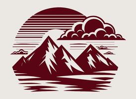 Mountains and clouds in a retro style vector