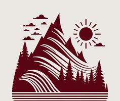 A mountain with trees and sun on it vector