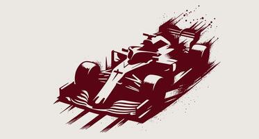 A racing car is shown in a red and white color with a background. vector