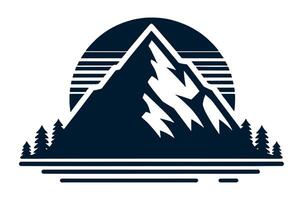 Mountain peak with pine trees and sun on top vector