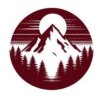 A mountain with trees and a full moon. vector