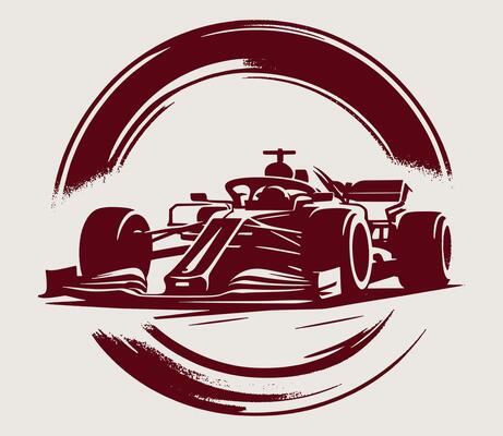 A racing car in a circle with a red and white background