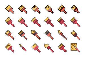 Paint brush tool icon set in outline vector