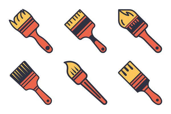 Paint brush icons in outline and silhouette