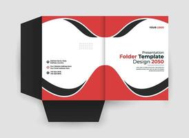 A red and black foldable brochure with a black and white design vector