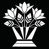 Outline Chrysanthemum black bouquet in a glass vase or jar. vector