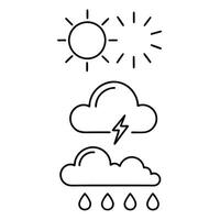 Outline weather icons. Isolated sun and cloud collection. Snow and wind sign set. vector