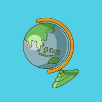 A colorful and detailed flat illustration of a globe, focusing on the Asia-Pacific region. The globe is mounted on a classic stand with a bright blue background. Ideal for educational vector