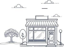a small store front with a tree and a sign vector