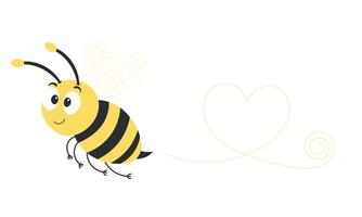 Bee flight trajectory. Bee flies along a dotted line in the shape of a heart vector