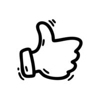 Black and white hand drawn doodle thumbs up icon. Perfect for social media, approval, likes, feedback, ratings, and UI UX design elements. Ideal for communication and interaction visuals. vector