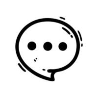 Black and white hand drawn doodle chat bubble icon with three dots. Perfect for messaging, communication, chat apps, social media, and UI,UX design elements. vector
