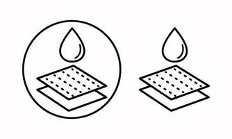The waterproof fabric icon. A sign of water resistance. The symbol of protection from water and liquid. Flat design. The icon of a drop of water falling on a material highlighted on a white background vector