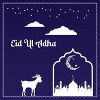 Qurban in Eid Al Adha Mubarak with Mosque, Stars and Lanterns as Background. vector