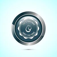 Fat free icon design illustration. Zero fat circle badge label for dietary product symbol, Gray color round button design vector