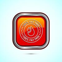 Fat free icon design illustration. Zero fat circle badge label for dietary product symbol, Orange color square button design vector