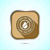 Fat free icon design illustration. Zero fat circle badge label for dietary product symbol, Gold shadow button design vector