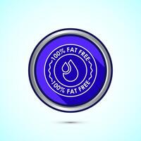 Fat free icon design. Zero fat circle badge label for dietary product symbol, Blue shadow button design vector