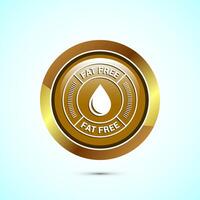 Fat free icon design illustration. Zero fat circle badge label for dietary product symbol, Gold color round button design vector