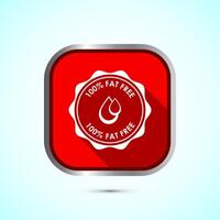 Fat free icon design illustration. Zero fat circle badge label for dietary product symbol, Red shadow button design vector