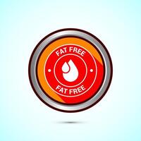 Fat free icon design illustration. Zero fat circle badge label for dietary product symbol, Orange shadow button design vector
