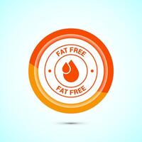 Fat free icon design illustration. Zero fat circle badge label for dietary product symbol, Orange color button design vector