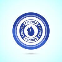 Fat free icon design illustration. Zero fat circle badge label for dietary product symbol, Blue color button design vector