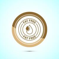 Fat free icon design illustration. Zero fat circle badge label for dietary product symbol, Gold color button design vector