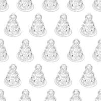 Big festive cake with various decorations. Doodle style. Seamless pattern. vector