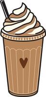 Icon Drawing of a Frappe Coffee in a Tall Glass with Straw vector