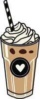 Icon Drawing of Iced Coffee in Glass with Cream Foam vector