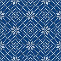 Winter knitted pattern. Nordic ethnic style ornament with snowflakes and rhombs. Holiday background. Diamond pattern seamless texture vector