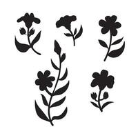 Vectors set with outline Jasmine flowers, bud and leaves in black isolated on white background. Ornate floral elements for spring design