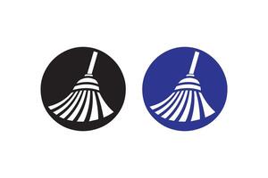 Two different types of brooms are shown in blue and black vector