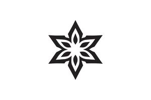 A black and white star with a flower on it vector