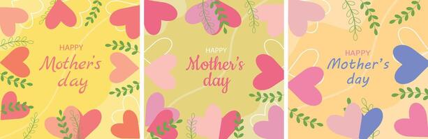 Set of modern posters, cards in simple linear style for Mother's Day. vector