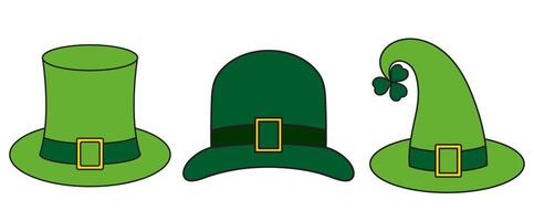 St. Patrick's Day, set of green leprechaun hats, retro vintage style, flat icon isolated on a white transparent background vector