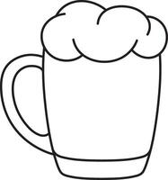 illustration, full mug of frothy beer, black and white linear icon isolated on a white transparent background vector