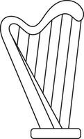 St. Patrick's Day, harp, Irish folk musical instruments, black and white linear icon isolated on a white transparent background vector