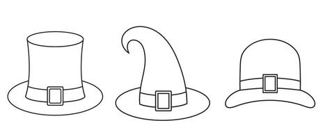 St. Patrick's Day, leprechaun hat set, black and white linear icon isolated on a white transparent background vector