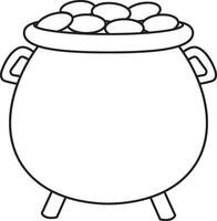 St. Patrick's Day, a full pot of gold coins, black and white linear icon isolated on a white transparent background vector