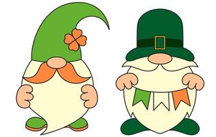 St. Patrick's Day, set of leprechauns with a long beard, Irish flag, retro vintage style, flat icon isolated on a white transparent background vector