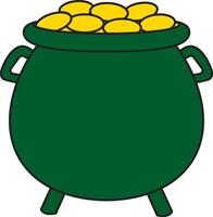 St. Patrick's Day, full pot of gold coins, retro vintage style, flat icon isolated on a white transparent background vector