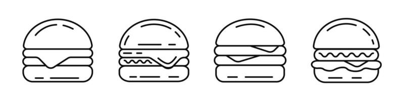 Burger icon set. Cheeseburger symbol line. Hamburger sign editable line. For use in web design, apps, and menus vector