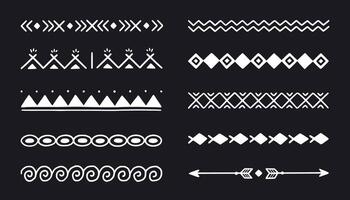Hand drawn folk motif, ethnic pattern chalkboard set. Peru, mexican, aztec drawn border pattern. Boho, indian decoration, arrow element vector