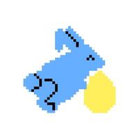 Easter bunny with an egg in pixel art style on a white isolated background. Gaming 8 bit icon vector
