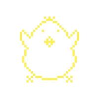 Easter chick in pixel art style on a white isolated background. Gaming bit element vector
