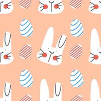 Cute Easter seamless pattern illustration with playful bunny faces and colorful striped eggs on a pastel background vector